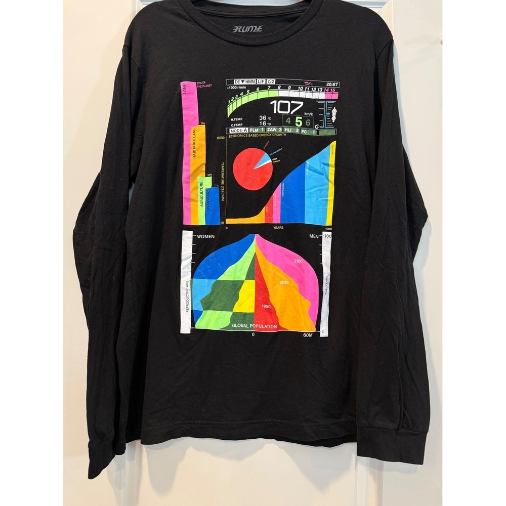 Flume Stats Long Sleeve Graphic T-Shirt Black Data Tour Merch Mens Large